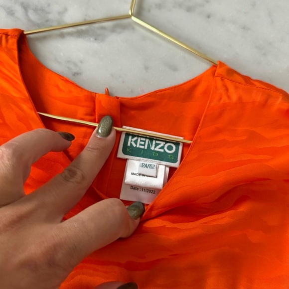 Kenzo Girl’s 12Y Tiered ORANGE TIGER STRIPE Viscose DRESS Wide Sleeves Lined - Picture 5 of 7